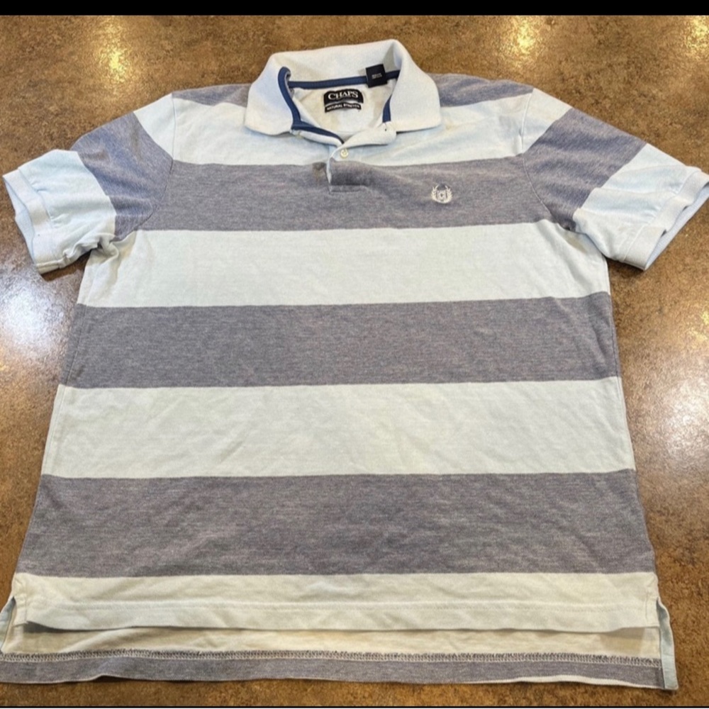 VINTAGE Mens Ralph Lauren Chaps Polo Shirt Adult Large Blue Stripes Mens*